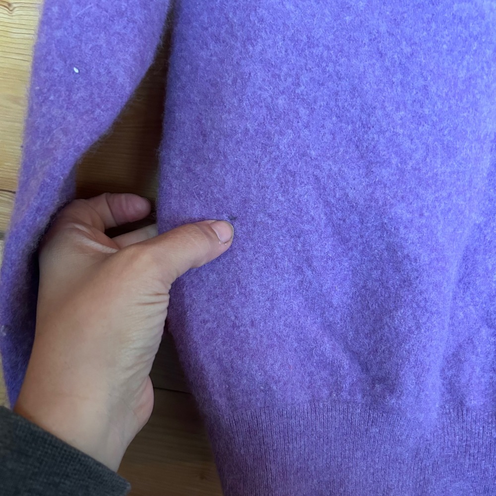 Vintage Merino Wool Sweater Kids Large Violet Purple Mock Neck Knit Pullover MCM - Picture 4 of 7